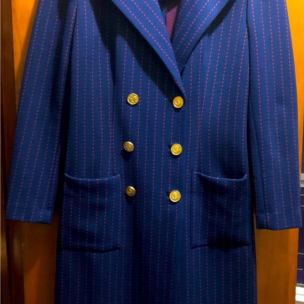 Vintage Striped 70s Butte Knit Polyester Double Breasted Nautical Themed Jacket